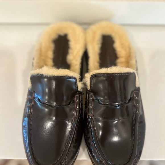 Freda Salvador Temi Shearling Penny Loafer Mule Espresso Spazzolato Size 7.5 - Picture 6 of 8